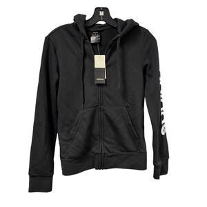 Adidas Full Zip Up Sweatshirt Hoodie‎ Womens XS Black Logo Spellout Sleeve